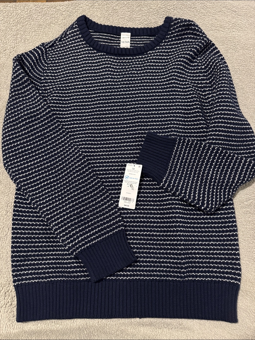 Carter's Navy and White Striped Crewneck Sweater